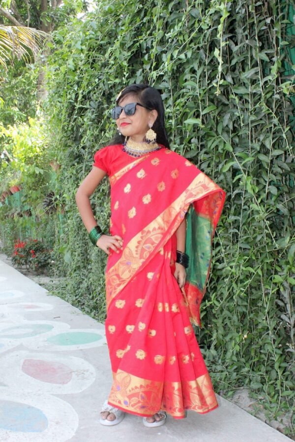 Katan Baby Saree For Girl - Red